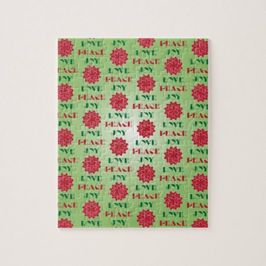 Modern Green and Red Love, Peace, Joy quote Legpuzzel (Verticaal)