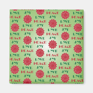 Modern Green and Red Love, Peace, Joy quote Magneet