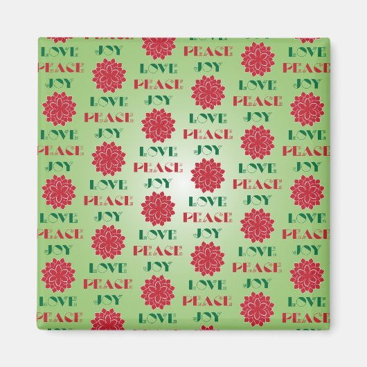 Modern Green and Red Love, Peace, Joy quote Magneet (Voorkant)