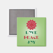 Modern Green and Red Love, Peace, Joy quote Magneet (Voorkant / Achterkant)