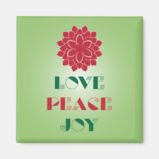 Modern Green and Red Love, Peace, Joy quote Magneet (Voorkant)