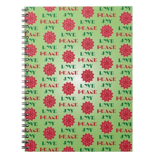 Modern Green and Red Love, Peace, Joy quote Notitieboek (Voorkant)