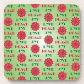 Modern Green and Red Love, Peace, Joy quote Onderzetter (Voorkant)