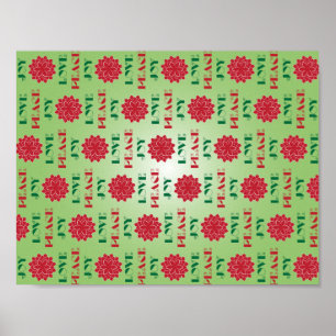 Modern Green and Red Love, Peace, Joy quote Poster