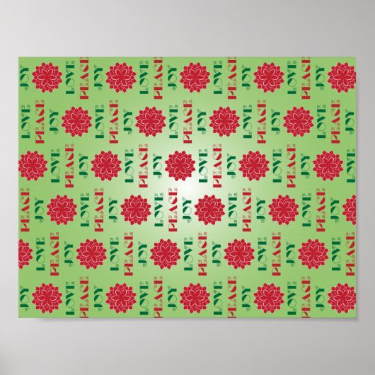 Modern Green and Red Love, Peace, Joy quote Poster (Voorkant)