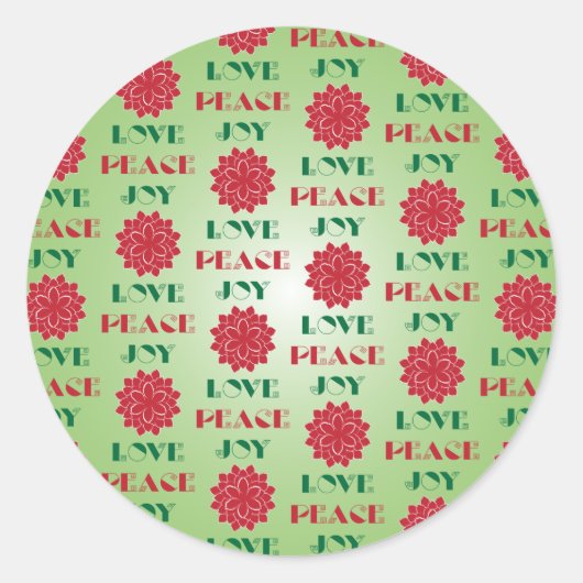 Modern Green and Red Love, Peace, Joy quote Ronde Sticker (Voorkant)
