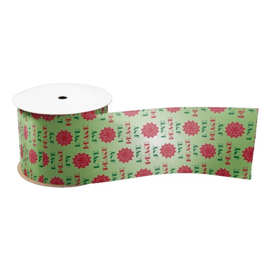 Modern Green and Red Love, Peace, Joy quote Satijnen Lint (Spoel)