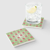 Modern Green and Red Love, Peace, Joy quote Stenen Onderzetter (Zijkant)