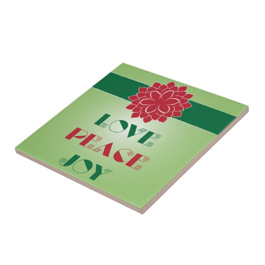 Modern Green and Red Love, Peace, Joy quote Tegeltje (Zijkant)