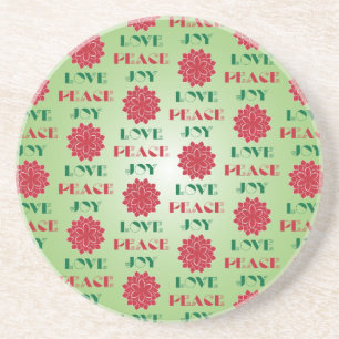 Modern Green and Red Love, Peace, Joy quote Zandsteen Onderzetter