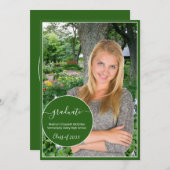 Modern Green and White Circle Photo Afstuderen Aankondiging (Voorkant / Achterkant)