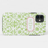 Modern Green and White Damask and Dusty Pink Lijst Case-Mate iPhone Case (Achterkant (horizontaal))