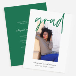 Modern Green and White Photo Graduparty Kaart