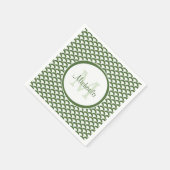 Modern Green and White Scallops Monogram en Naam Servetten (Hoek)