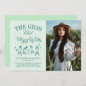 Modern Green and White Stripe Photo Graduation Aankondiging (Voorkant / Achterkant)