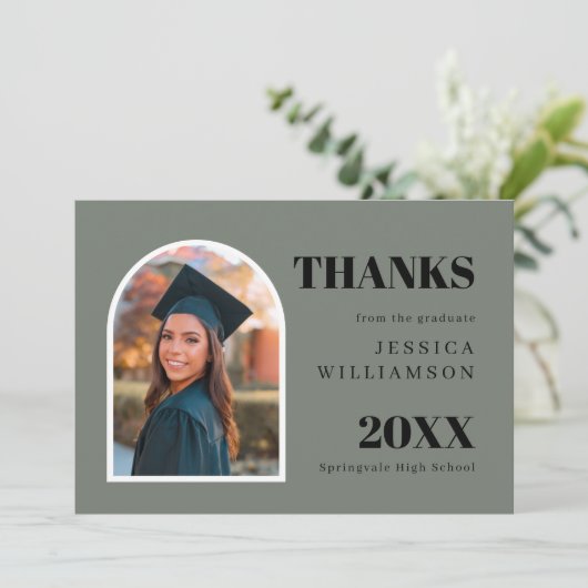 Modern Green Arch Photo Afstuderen Hartelijk dank Bedankkaart (Staand voorkant)