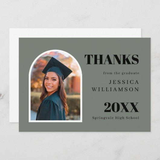 Modern Green Arch Photo Afstuderen Hartelijk dank Bedankkaart (Voorkant / Achterkant)