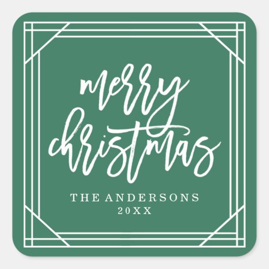 Modern Green Art Deco | Vakantie Vierkante Sticker (Voorkant)