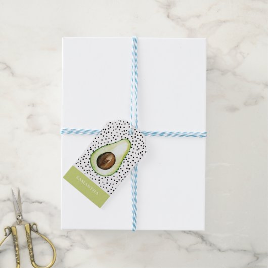 Modern Green Avocado Persoonlijke naam Cadeaulabel (Met Touw)