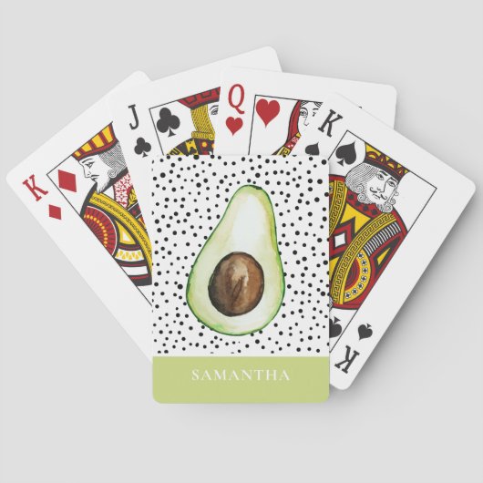Modern Green Avocado Persoonlijke naam Pokerkaarten (Achterkant)