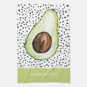 Modern Green Avocado Persoonlijke naam Theedoek (Verticaal)