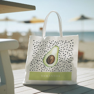 Modern Green Avocado Persoonlijke naam Tote Bag