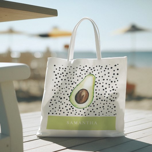 Modern Green Avocado Persoonlijke naam Tote Bag