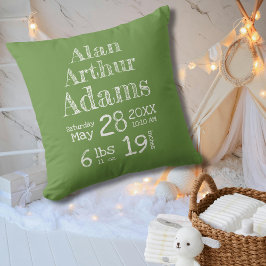 Modern Green Birth Stats Baby Kussen met Strepen