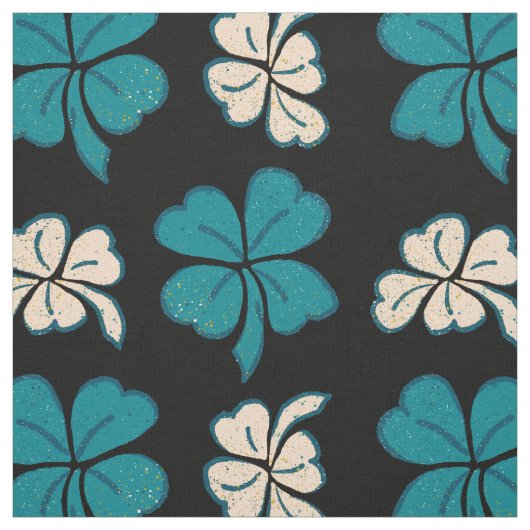 Modern Green Black Clover Shamrock Drawing Pattern Stof (Swatch)