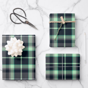 Modern Green Black Pset Tartan Patroon Inpakpapier Vel