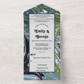 Modern Green Blue Earth Tone Abstract Art Wedding All In One Uitnodiging (Binnen)