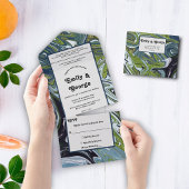 Modern Green Blue Earth Tone Abstract Art Wedding All In One Uitnodiging