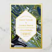 Modern Green Blue Earth Tone Abstract Weddenschap Folie Uitnodiging (Voorkant)