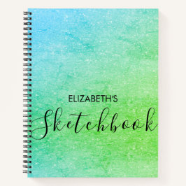 Modern Green Blue Ombre Glitter Name Sketchbook Notitieboek