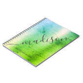 Modern Green Blue Ombre Metal Monogram Script Notitieboek (Linkerzijde)