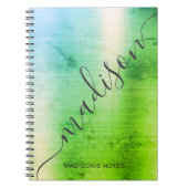 Modern Green Blue Ombre Metal Monogram Script Notitieboek (Voorkant)