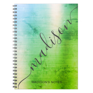 Modern Green Blue Ombre Metal Monogram Script Notitieboek
