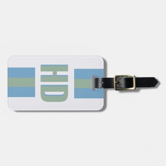 Modern Green Blue striped Shadow Monogram girly Bagagelabel (Voorkant horizontaal)
