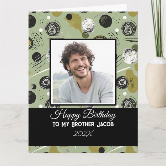 Modern Green Boho Abstract Brother Birthday Kaart (Voorkant)