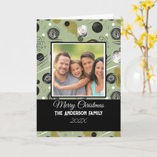 Modern Green Boho Abstracte kerstfoto Kaart (Gele Bloem)