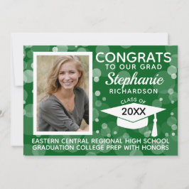 Modern Green Bokeh Bubbles Photo Afstuderen Kaart