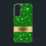 Modern Green Bokeh Glitter Hoesje-Mate iPhone Case Samsung Galaxy Hoesje<br><div class="desc">Moderne groene tinten bevatten een glitterpatroon met stijl. Goud accent en aanpasbare naam/monogram.</div>