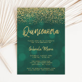Modern Green Bokeh Gold Glitter Quinceanera Kaart