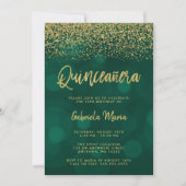 Modern Green Bokeh Gold Glitter Quinceanera Kaart (Voorkant)