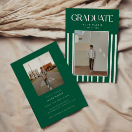 Modern Green Bold 2-Photo Striped Graduation Party Kaart