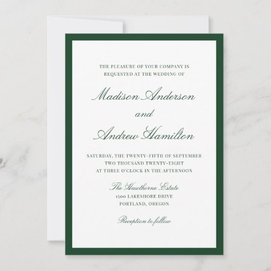 Modern Green Border Wedding Kaart (Voorkant)