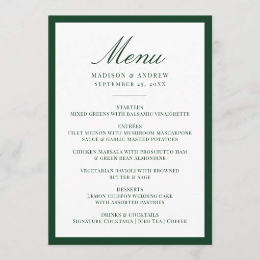 Modern Green Border Wedding Menu (Voorkant)
