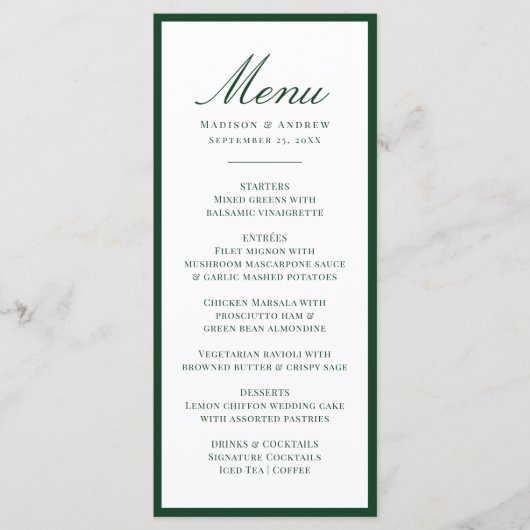 Modern Green Border Wedding Menu (Voorkant)