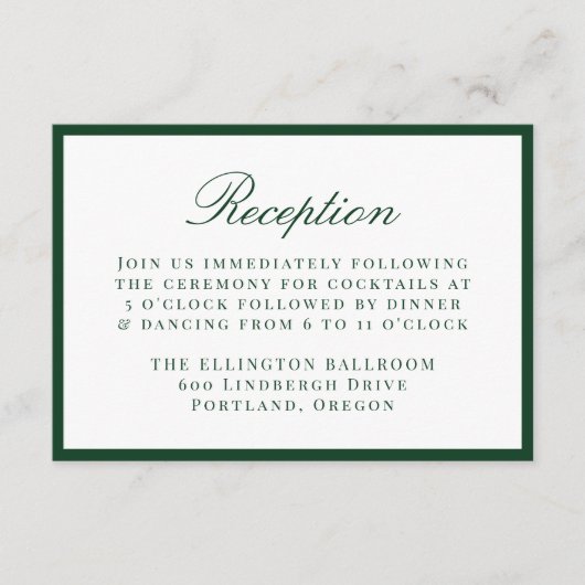 Modern Green Border Wedding Reception Informatiekaartje (Voorkant)