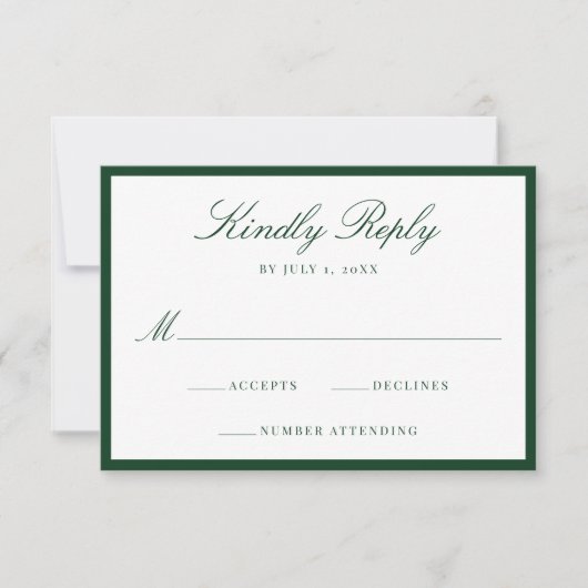 Modern Green Border Wedding RSVP Kaartje (Voorkant)